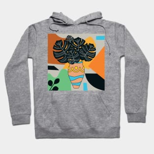 Abstract vase modern art black leaf branch with colored background, cute creative artwork Hoodie